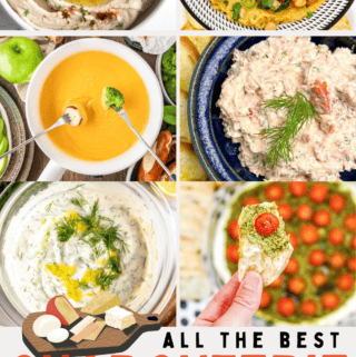 pinterest style pin with Best Dips for Charcuterie Board