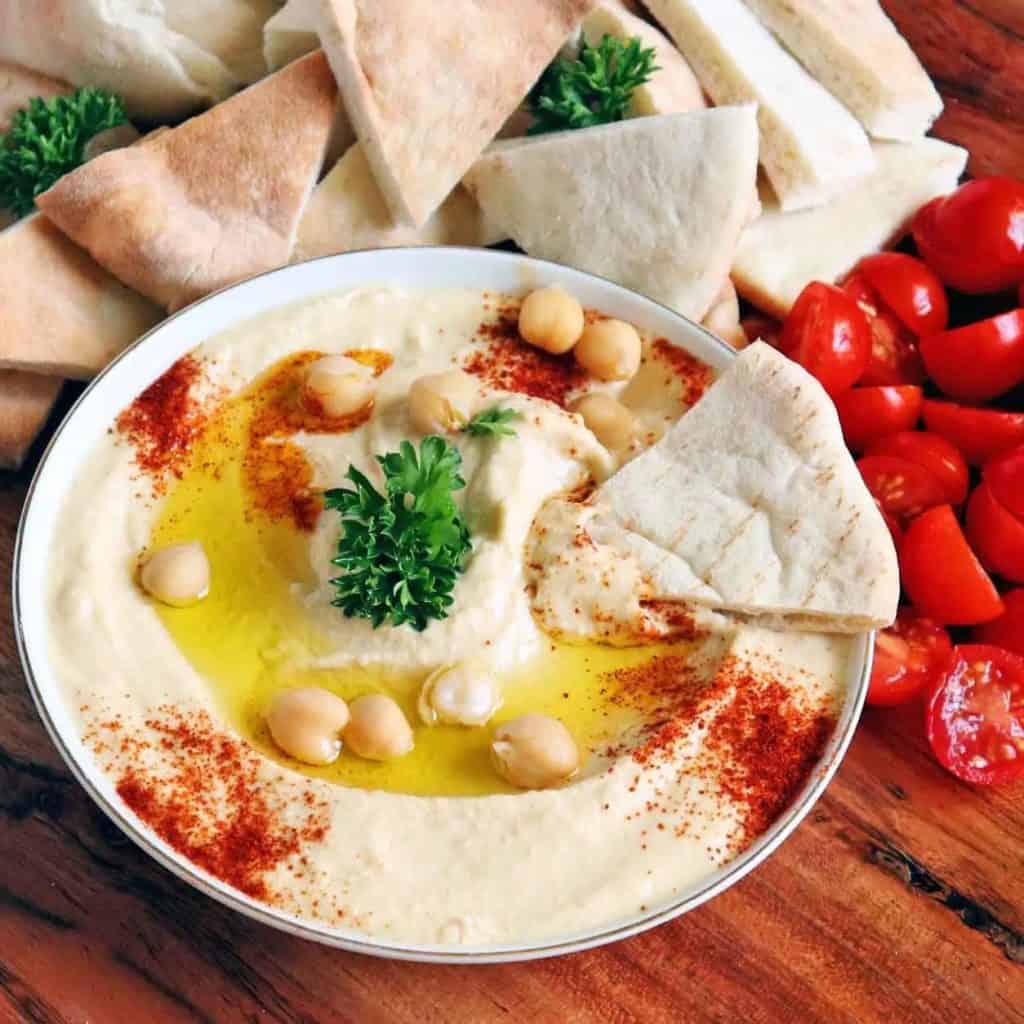 traditional Lebanese hummus with pita dippers