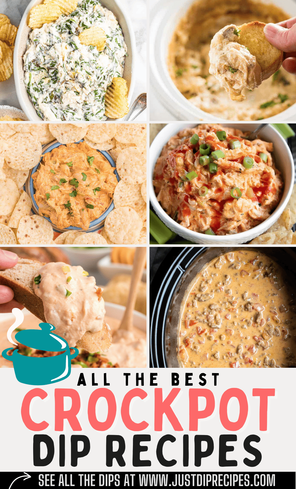 pinterest style image featuring all the best crockpot dip recipes