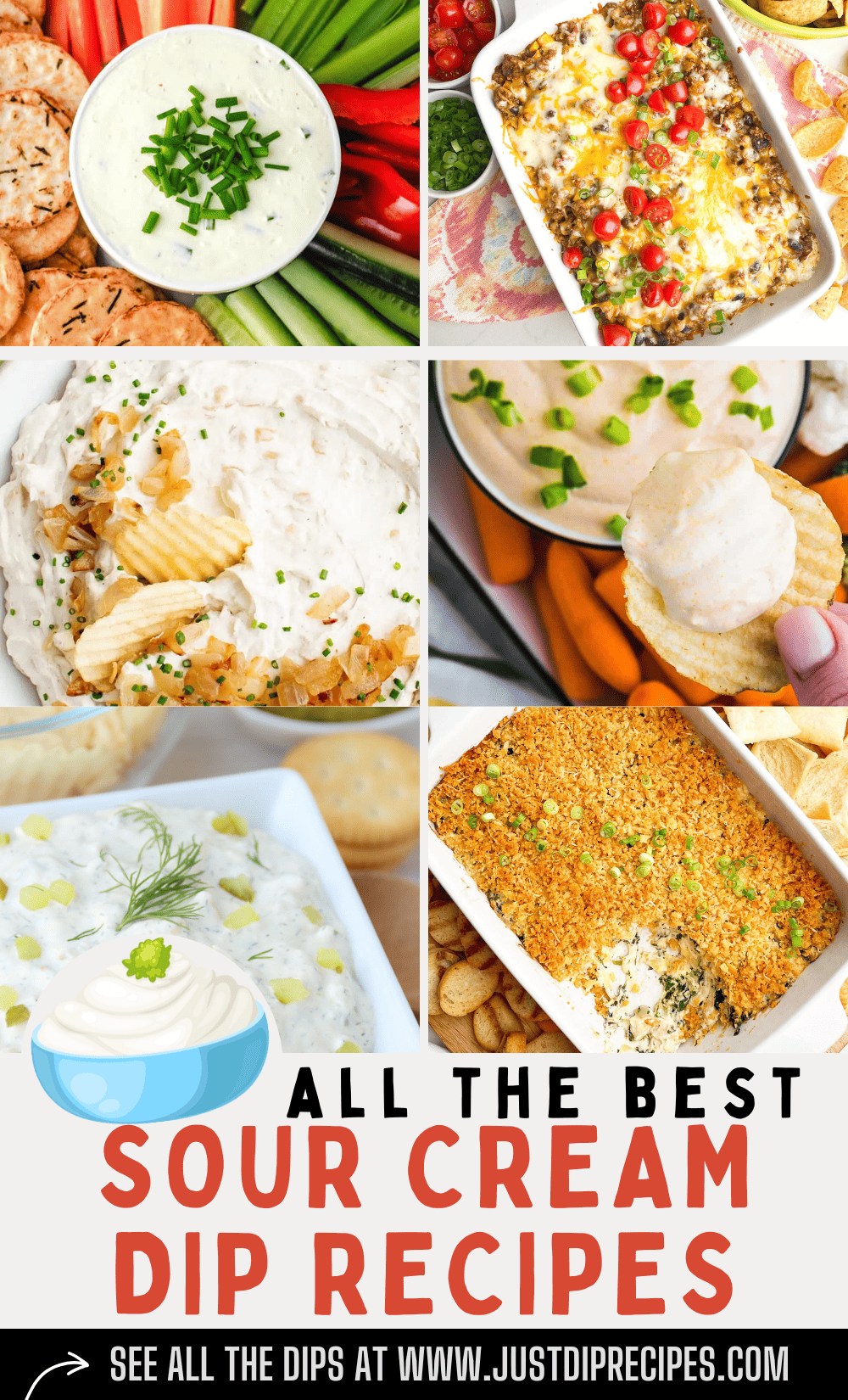 pinterest style image with sour cream dip recipes
