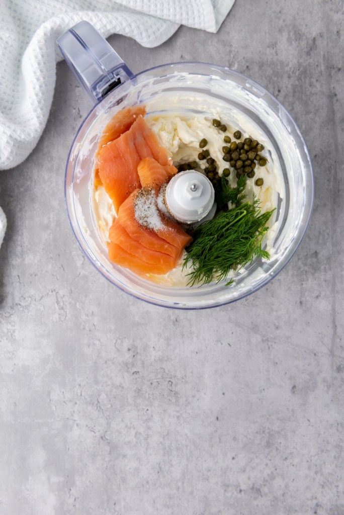 smoked salmon dip ingredients in a food processor