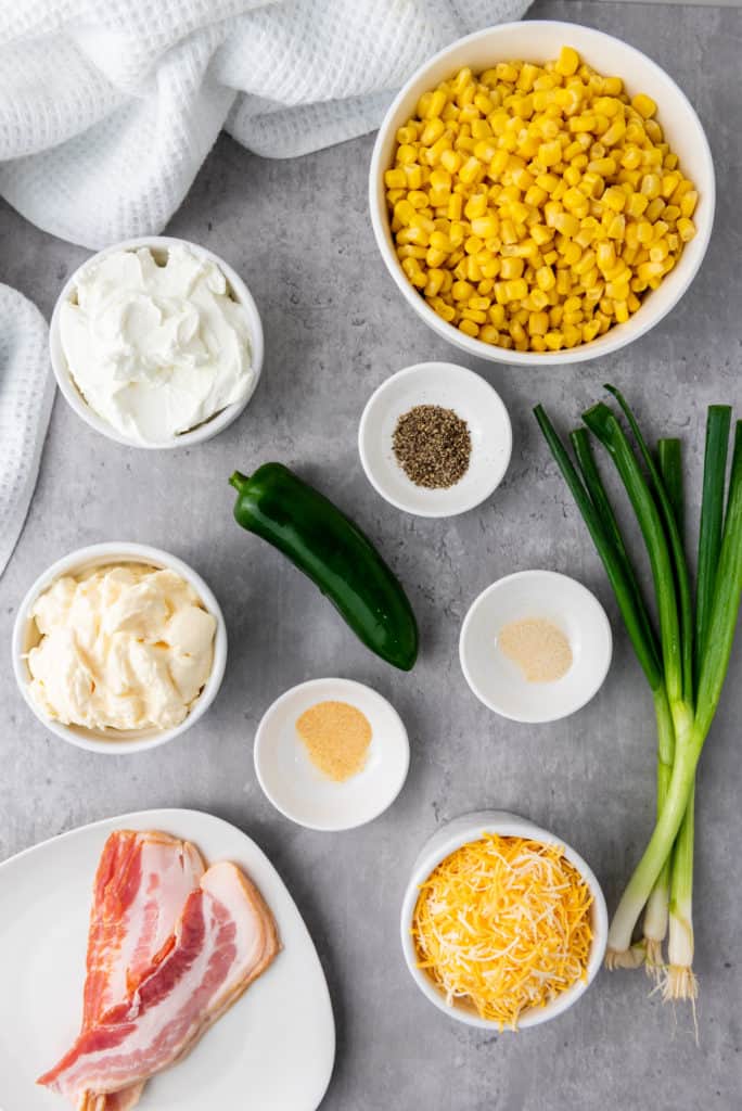 overhead shot of all the ingredients for corn dip