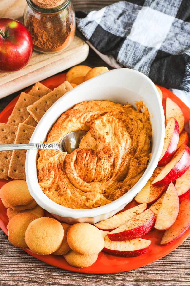 pumpkin cream cheese dip with sweet dippers on the side