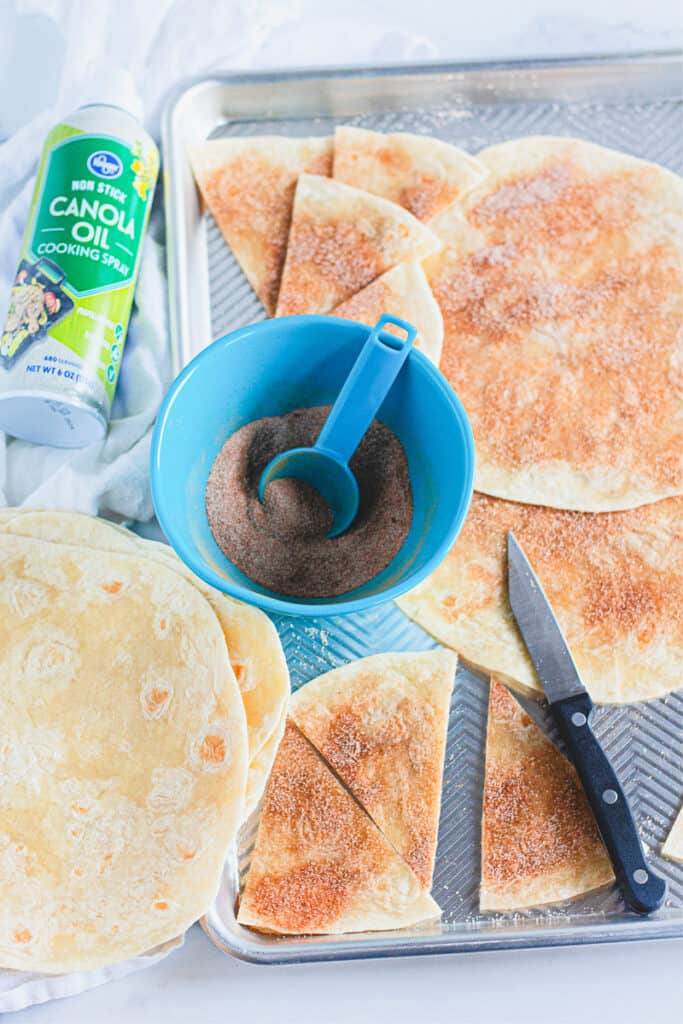 ingredients for baked cinnamon sugar tortilla chips