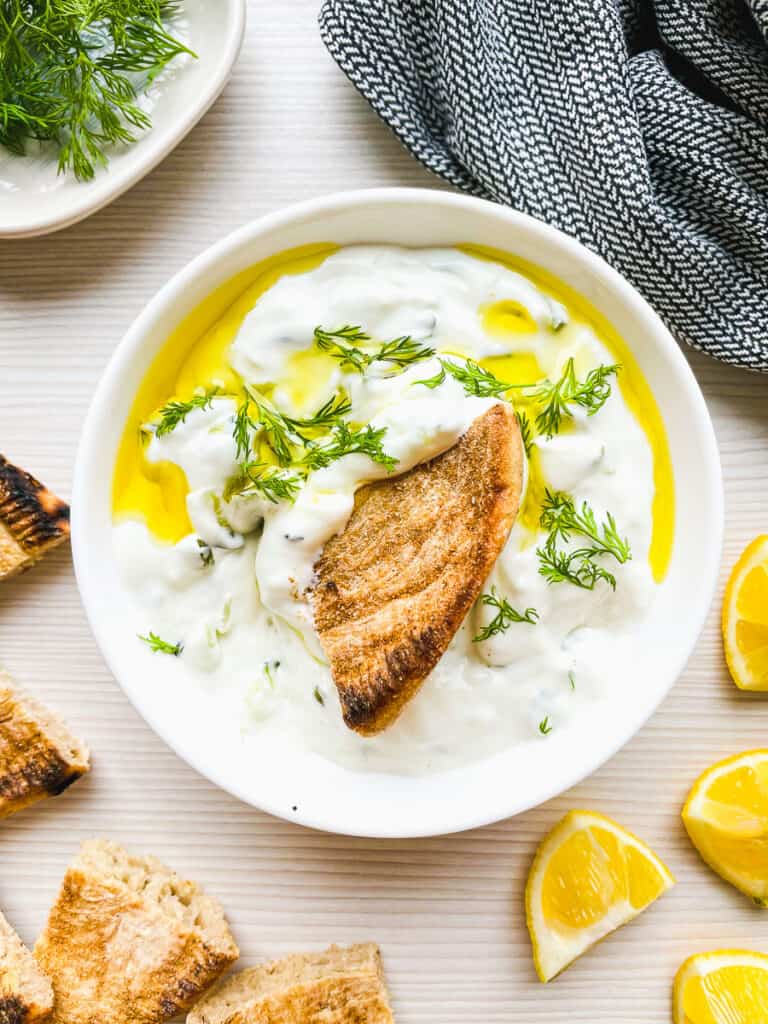 creamy tzatziki with pita bread dippers