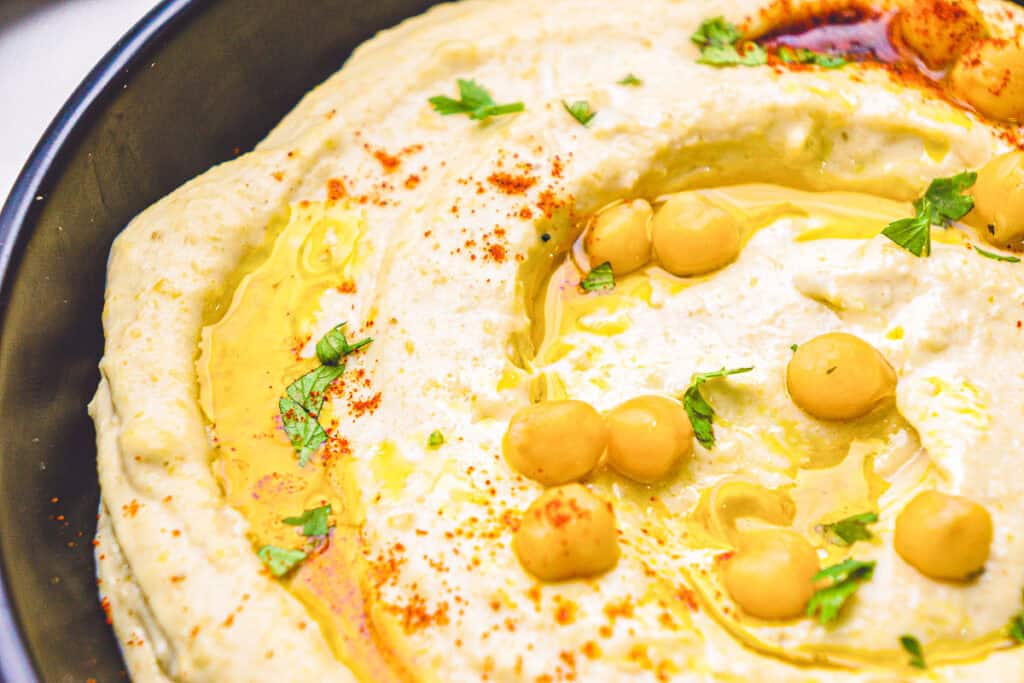 closeup of authentic hummus recipe made from scratch