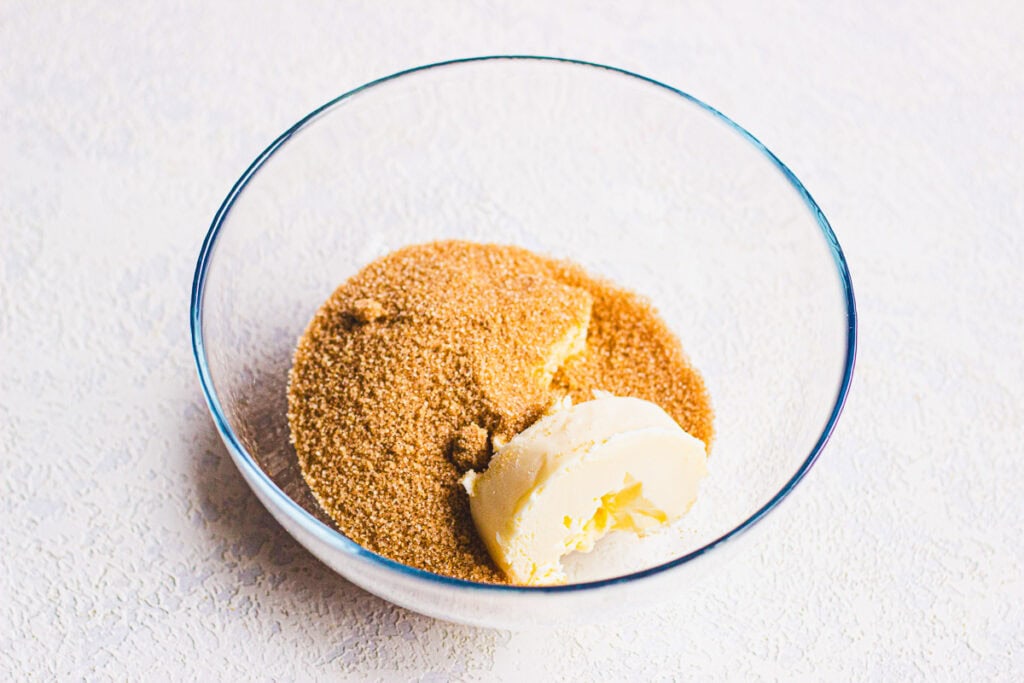 sugar and butter in a bowl for graham cracker recipe