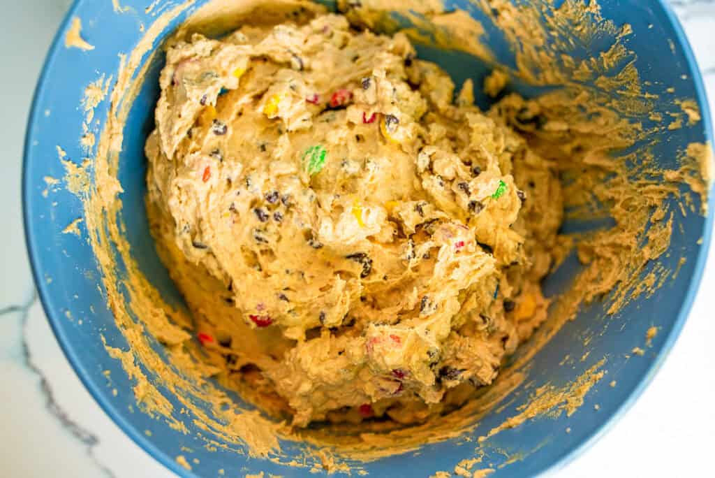 monster cookie dough dip fully mixed in a bowl and ready to serve