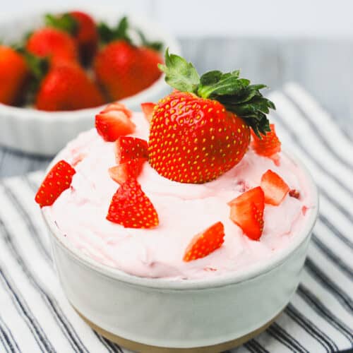 strawberry dip made with fresh strawberries, cream cheese and whipped topping