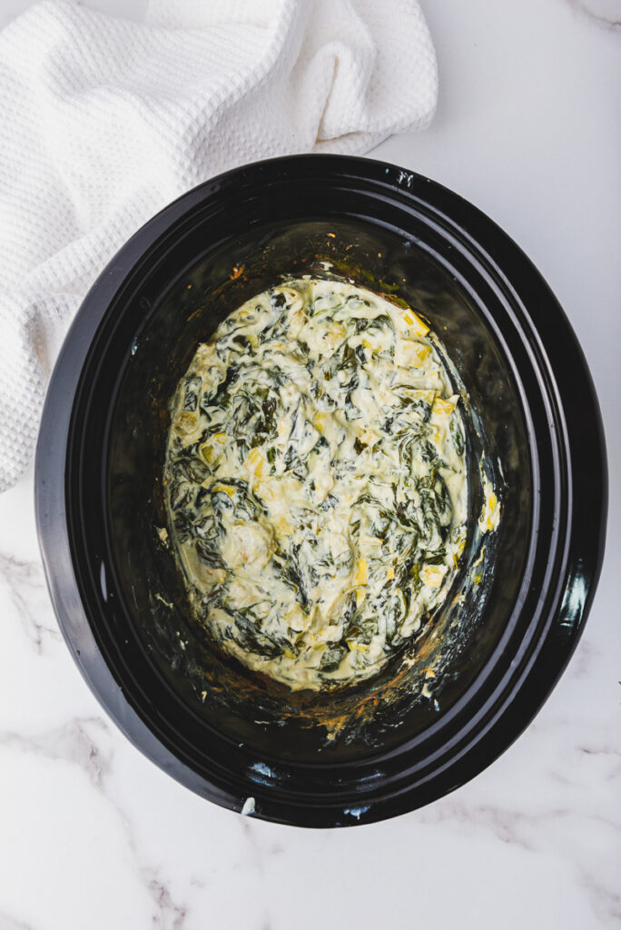 warm spinach artichoke dip in a crockpot