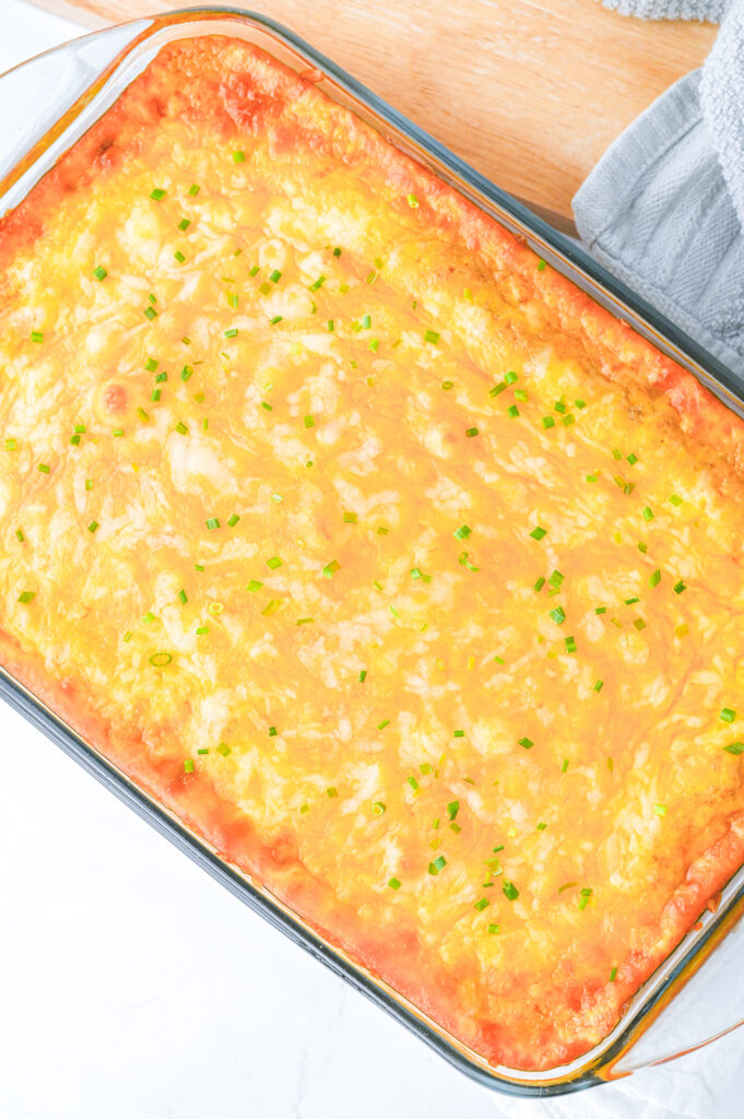 Ready to serve texas trash dip in a casserole dish