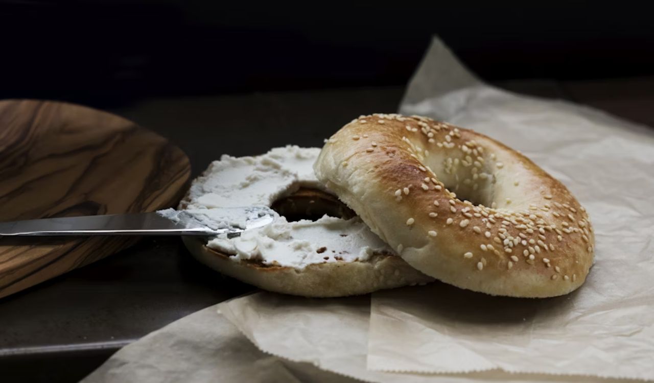 A bagel with spread