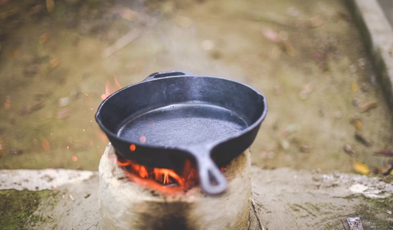 A cast iron skillet