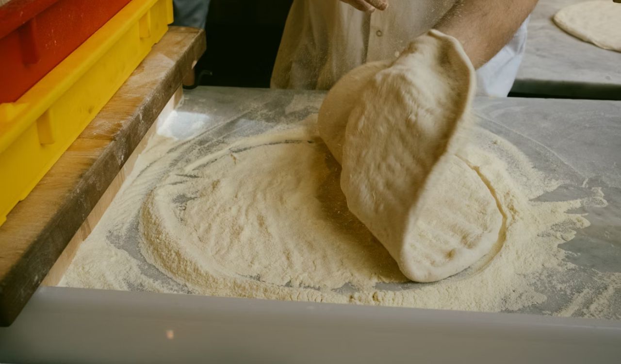 A person in a kitchen preparing food on a counter