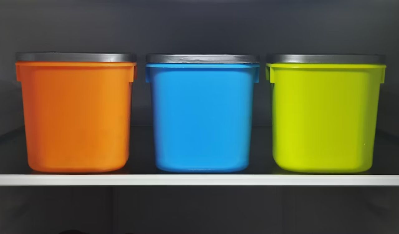 Assorted colour storage boxes for kitchen