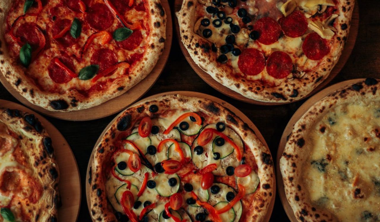 Assorted gourmet pizza