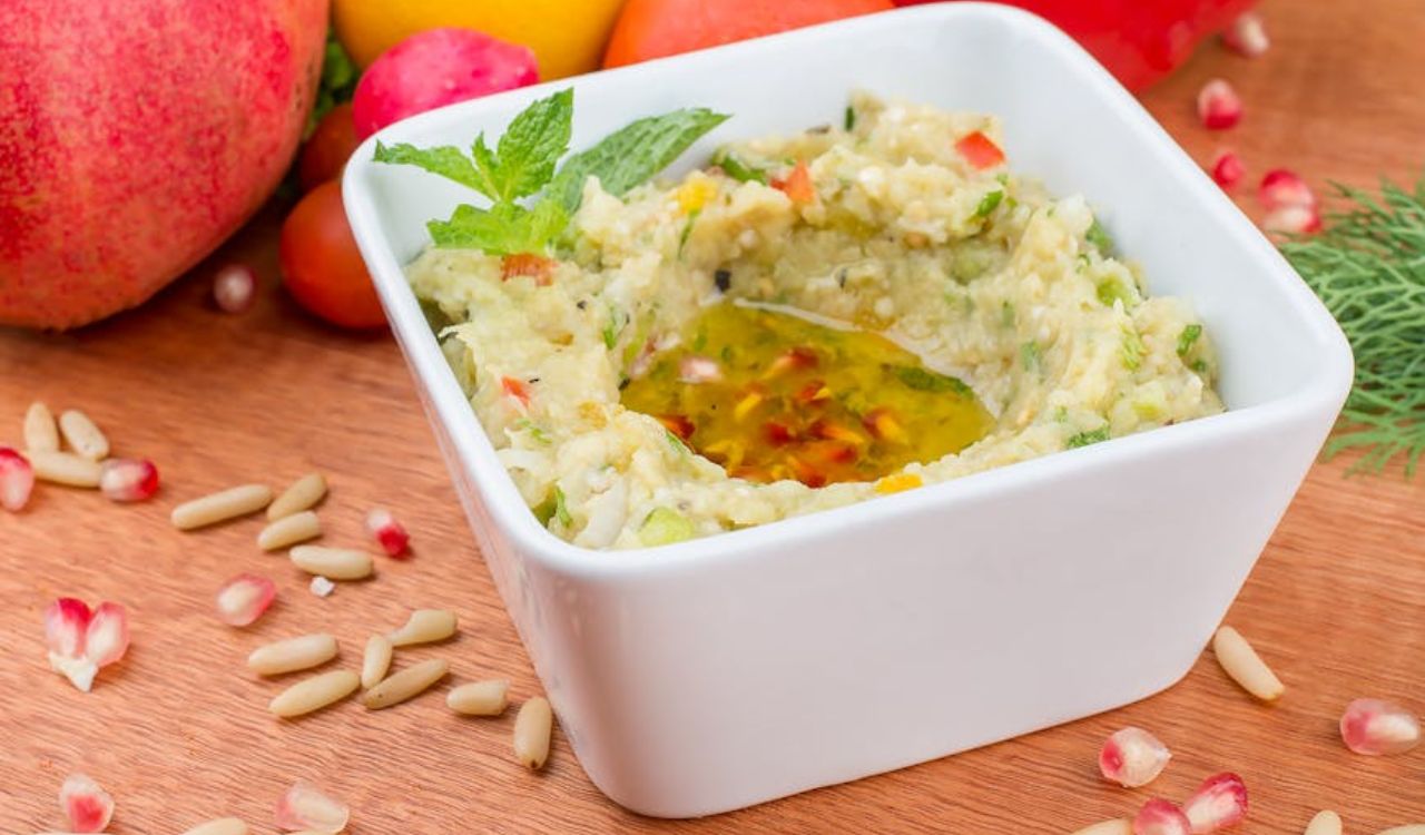 Baba Ghanoush with Olive Oil and Pomegranate Seeds