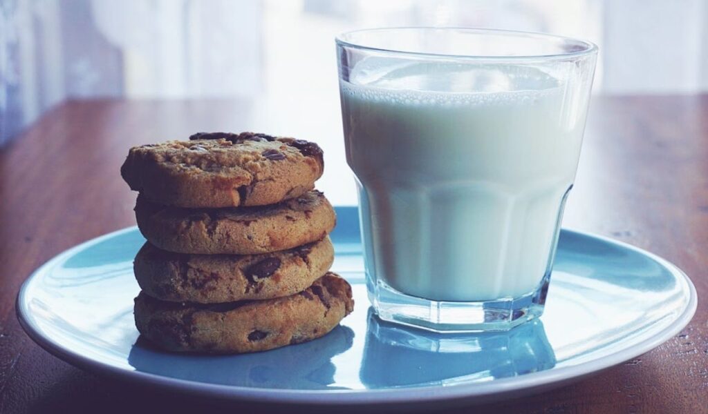 Baked Cookies And Glass Of Milk