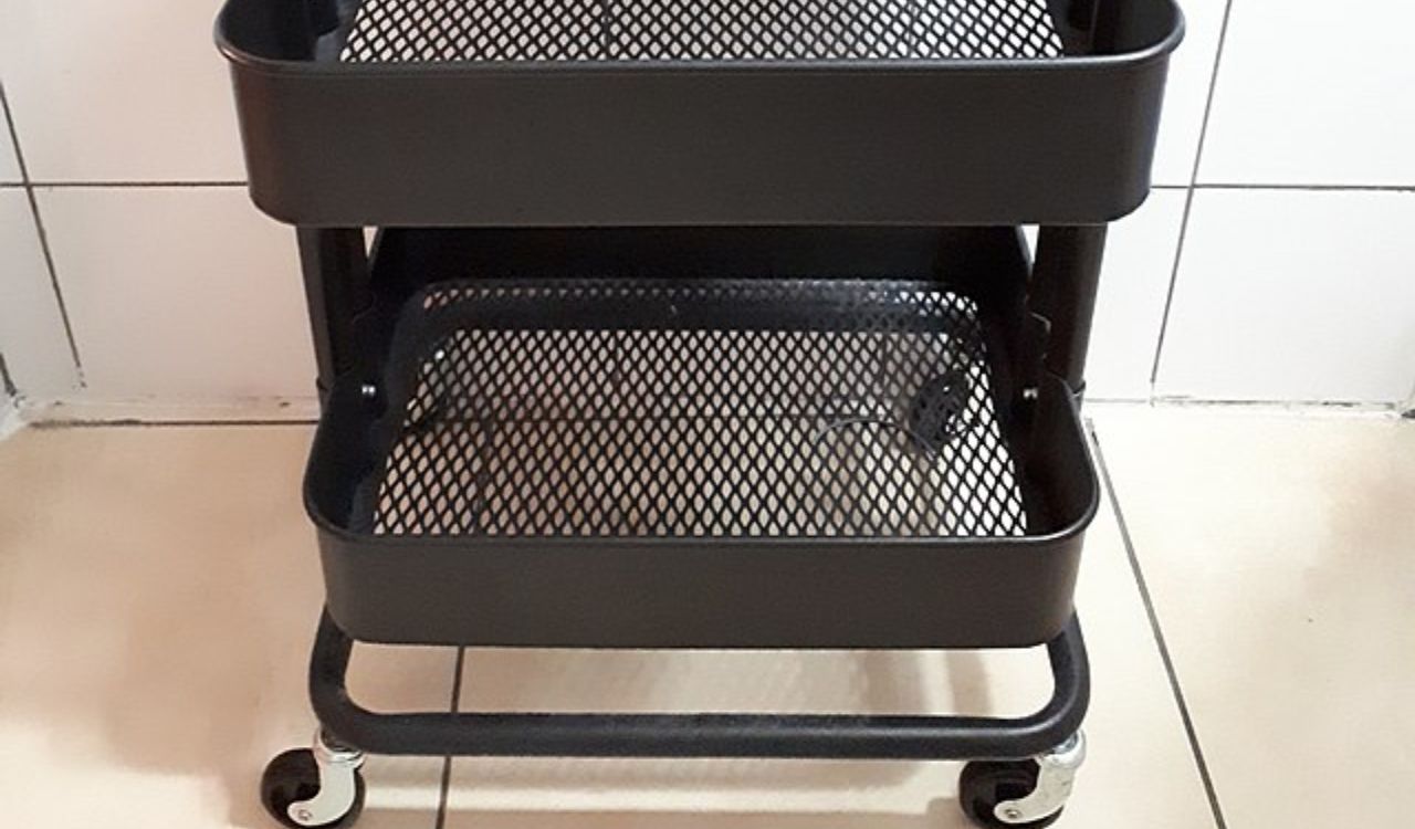 Black metallic rolling cart