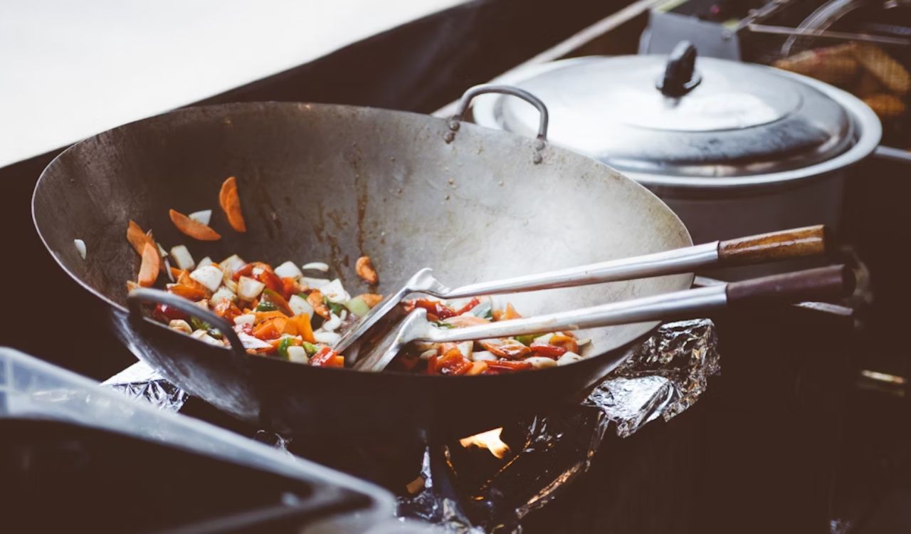 Black steel wok stir fry