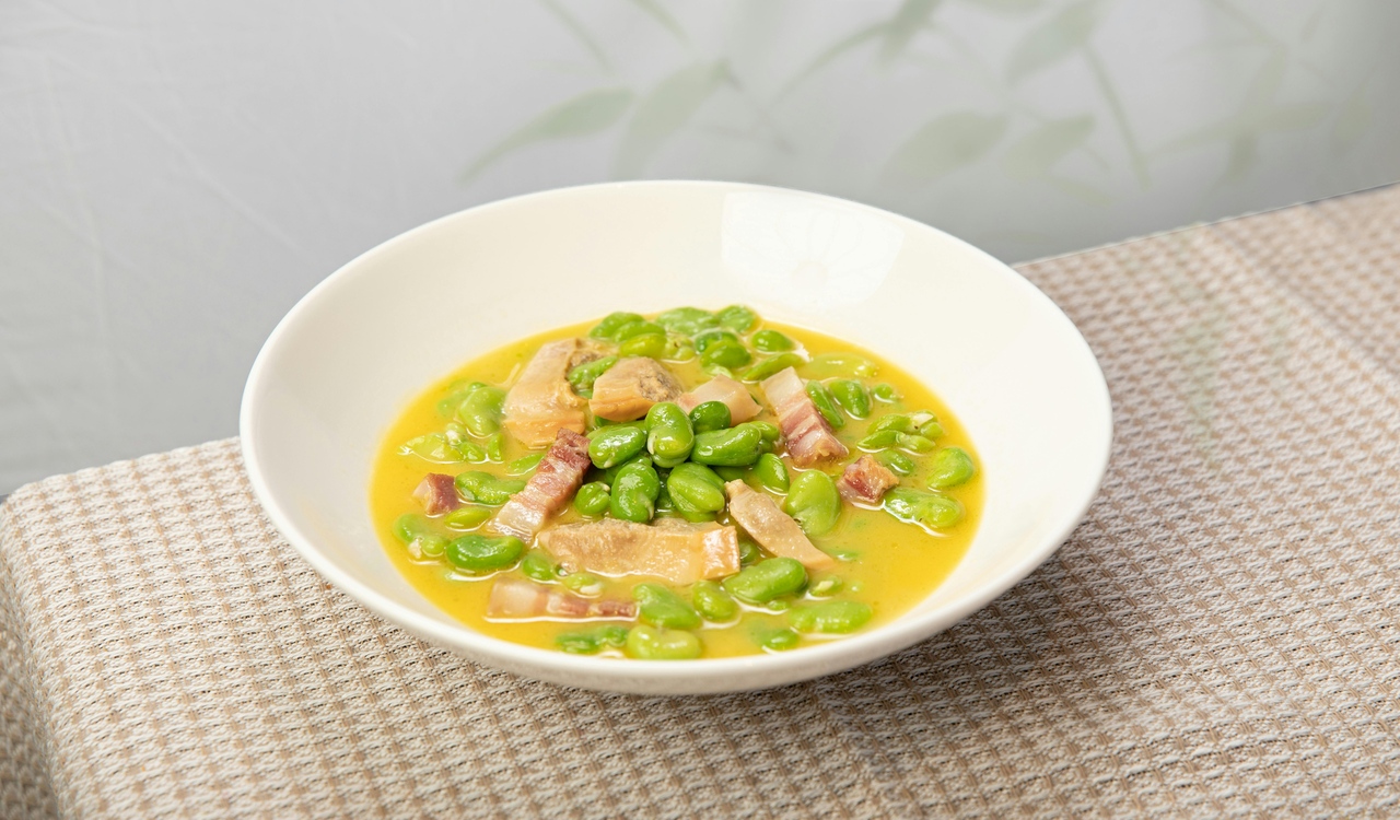 Delicious Fava Bean and Bacon Dish in Bowl
