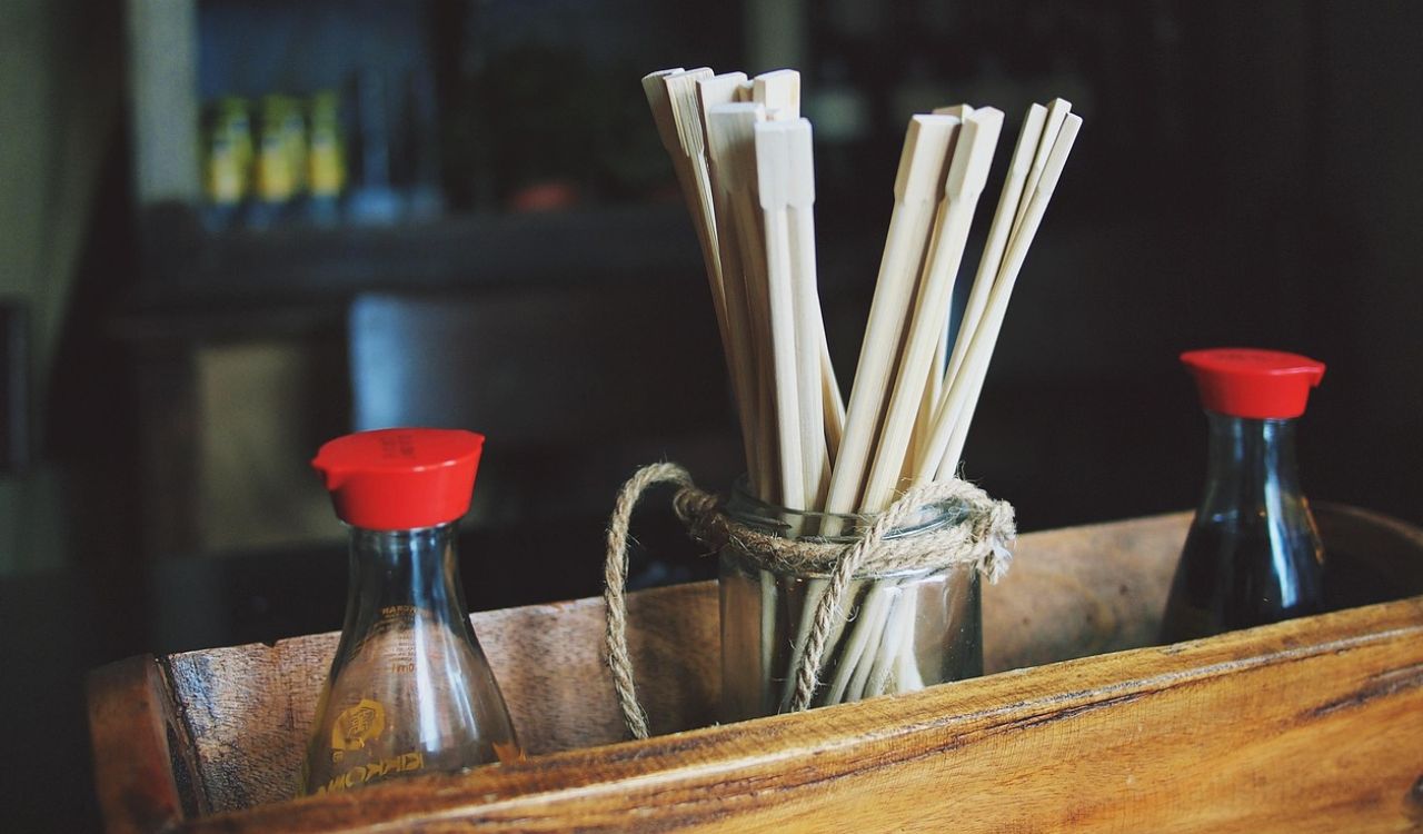 Chopsticks, Soy sauce, Sushi image.