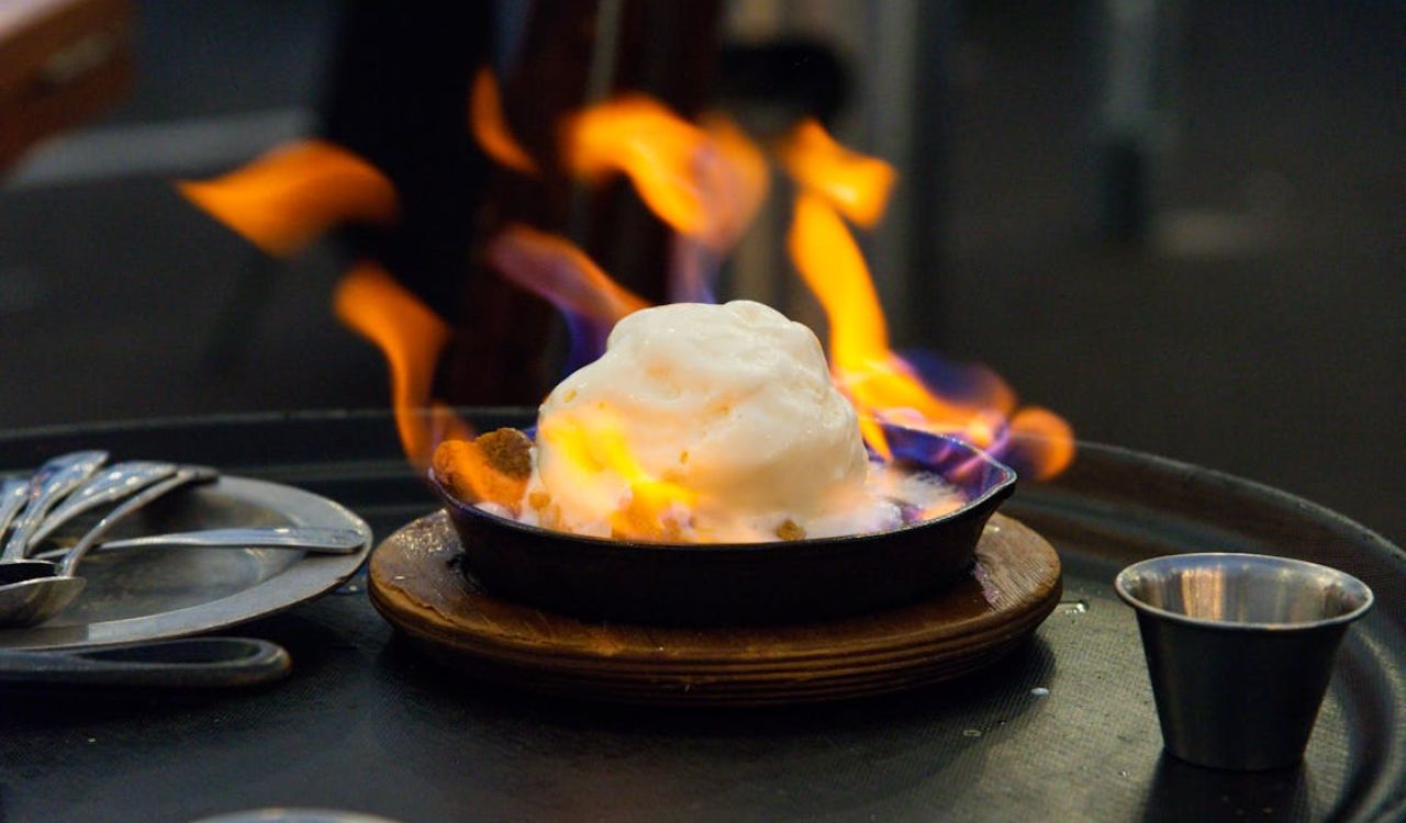 Close-up of Dessert Burning on Table