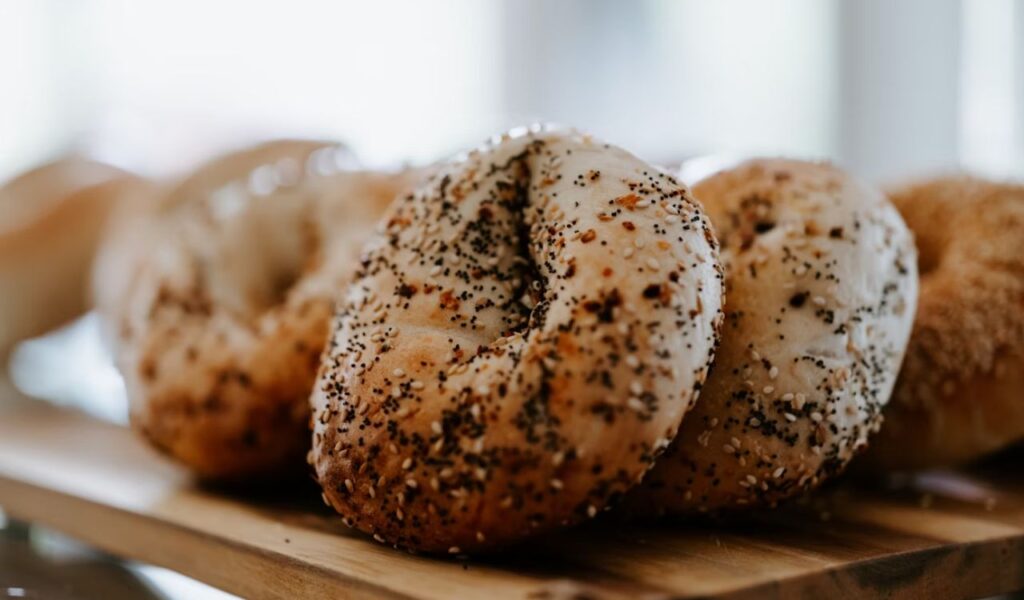 Close-up of a tray of bagels