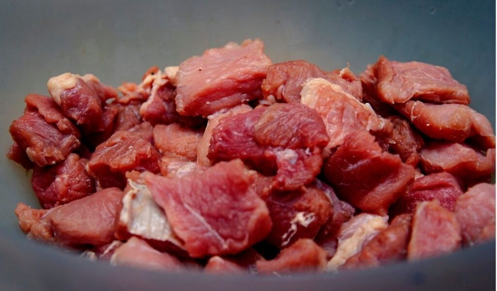 Close-up shot of meat in a pot