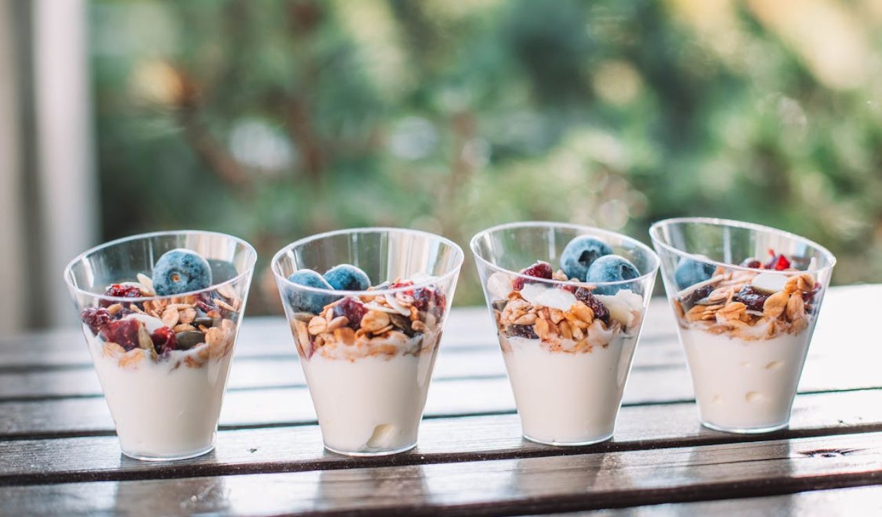 Creamy Grains With Blueberries in Clear Cups