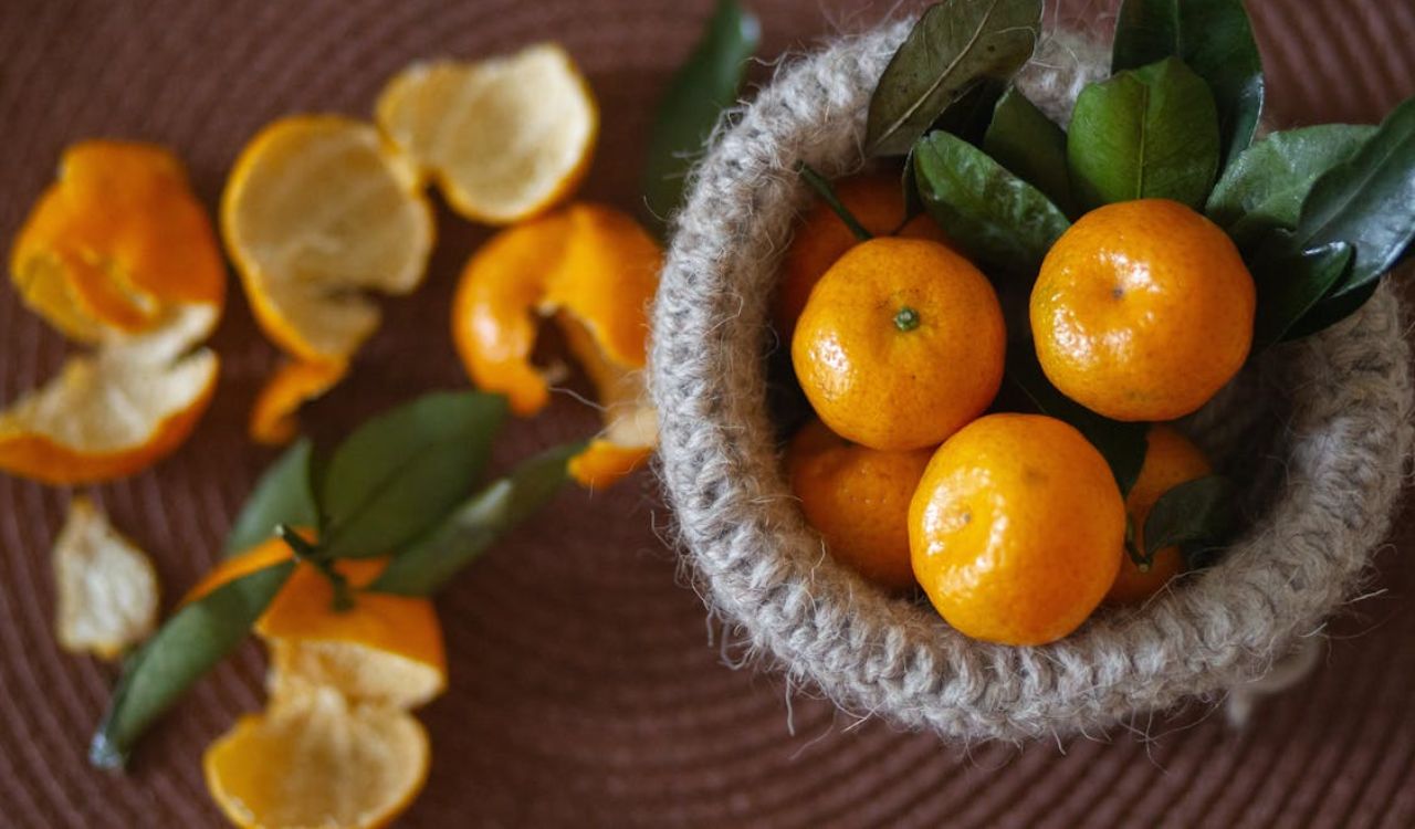 Fresh Mandarin Oranges in Rustic Basket