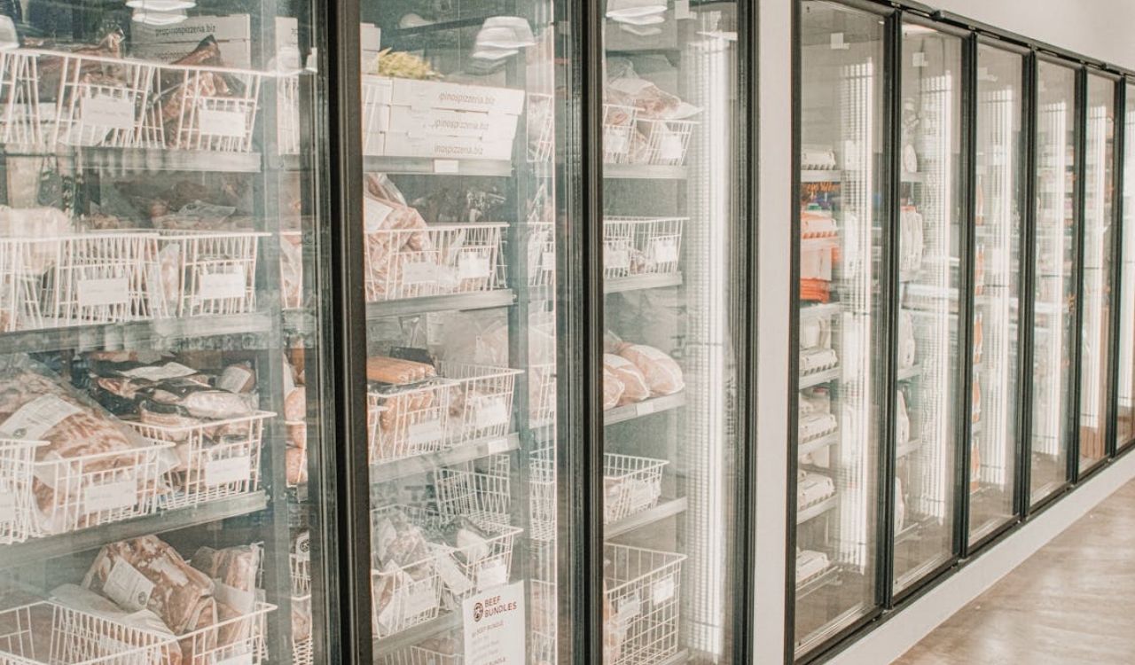 Frozen Meat Display in Retail Freezer Aisle