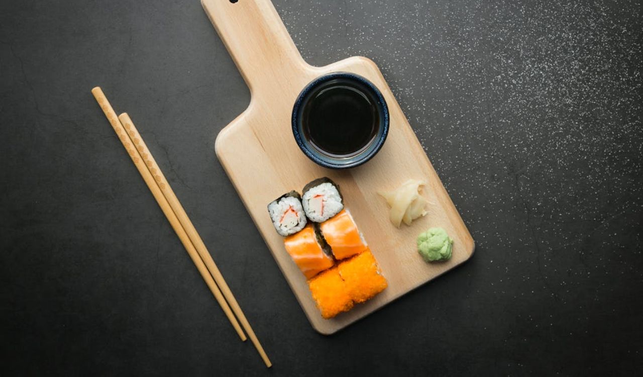 Japanese sushi with soy sauce