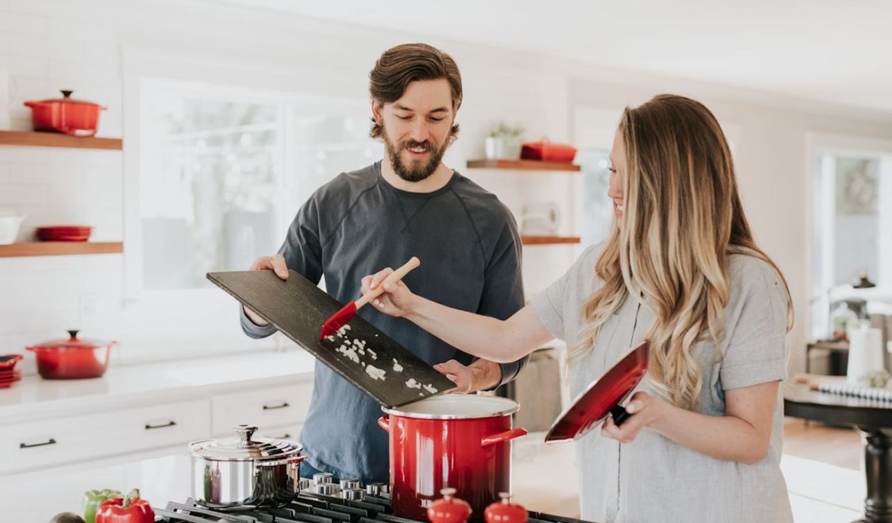 Man and woman cooking
