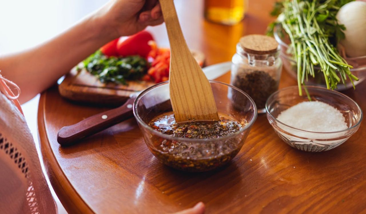 Photo of a Glass Bowl with Chimichurri
