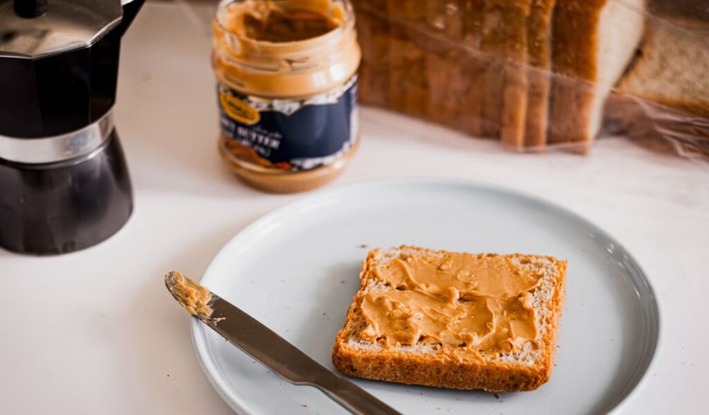 Piece of bread with peanut butter