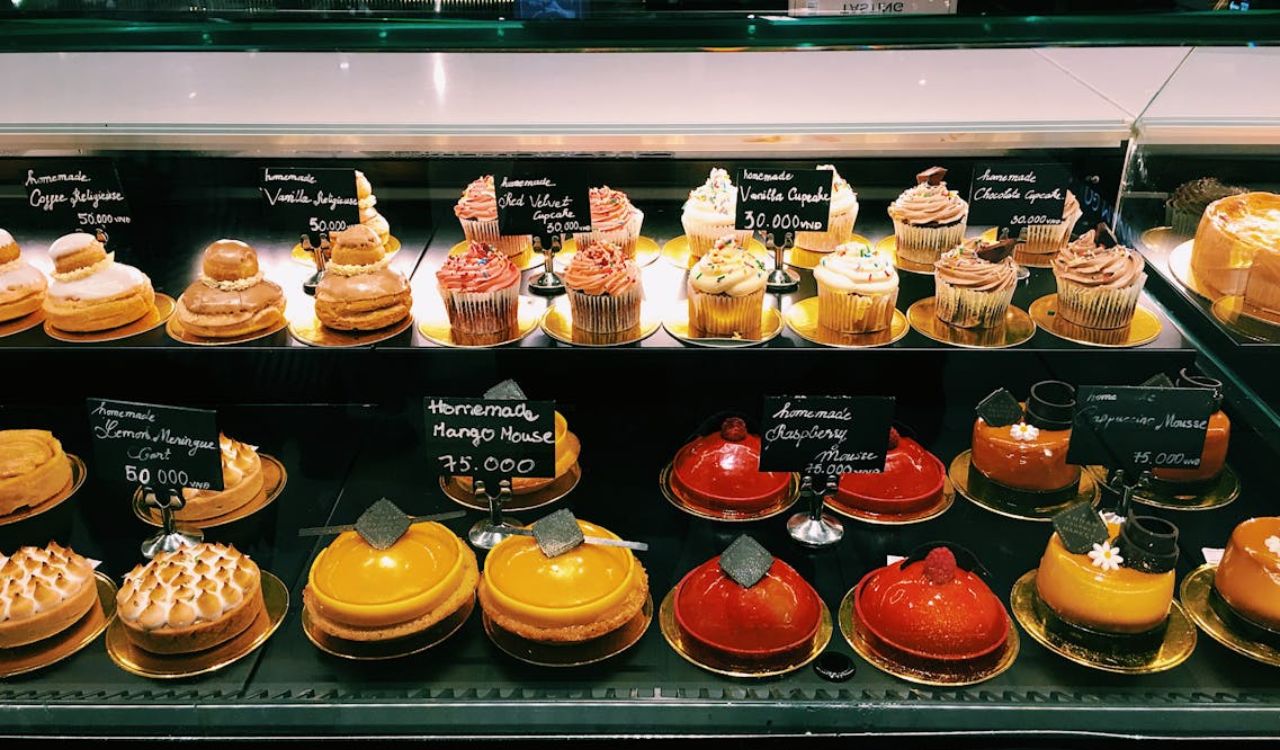 Shelves of Assorted Cake in a Bakeshop