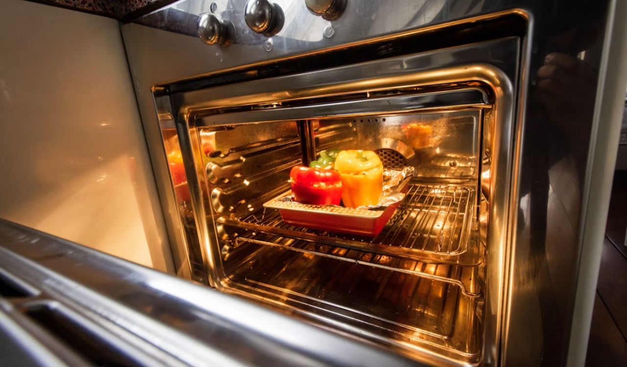 Stainless steel oven with foods