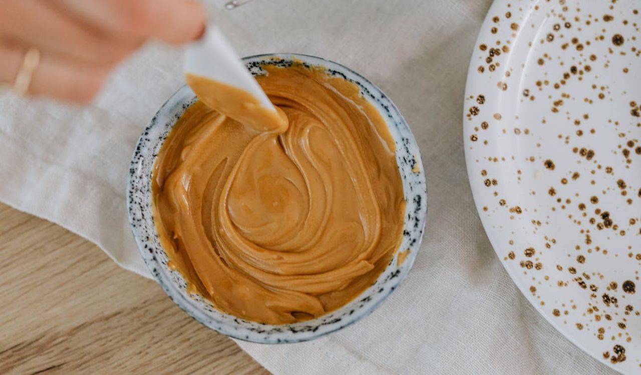 Swirling creamy peanut butter dip