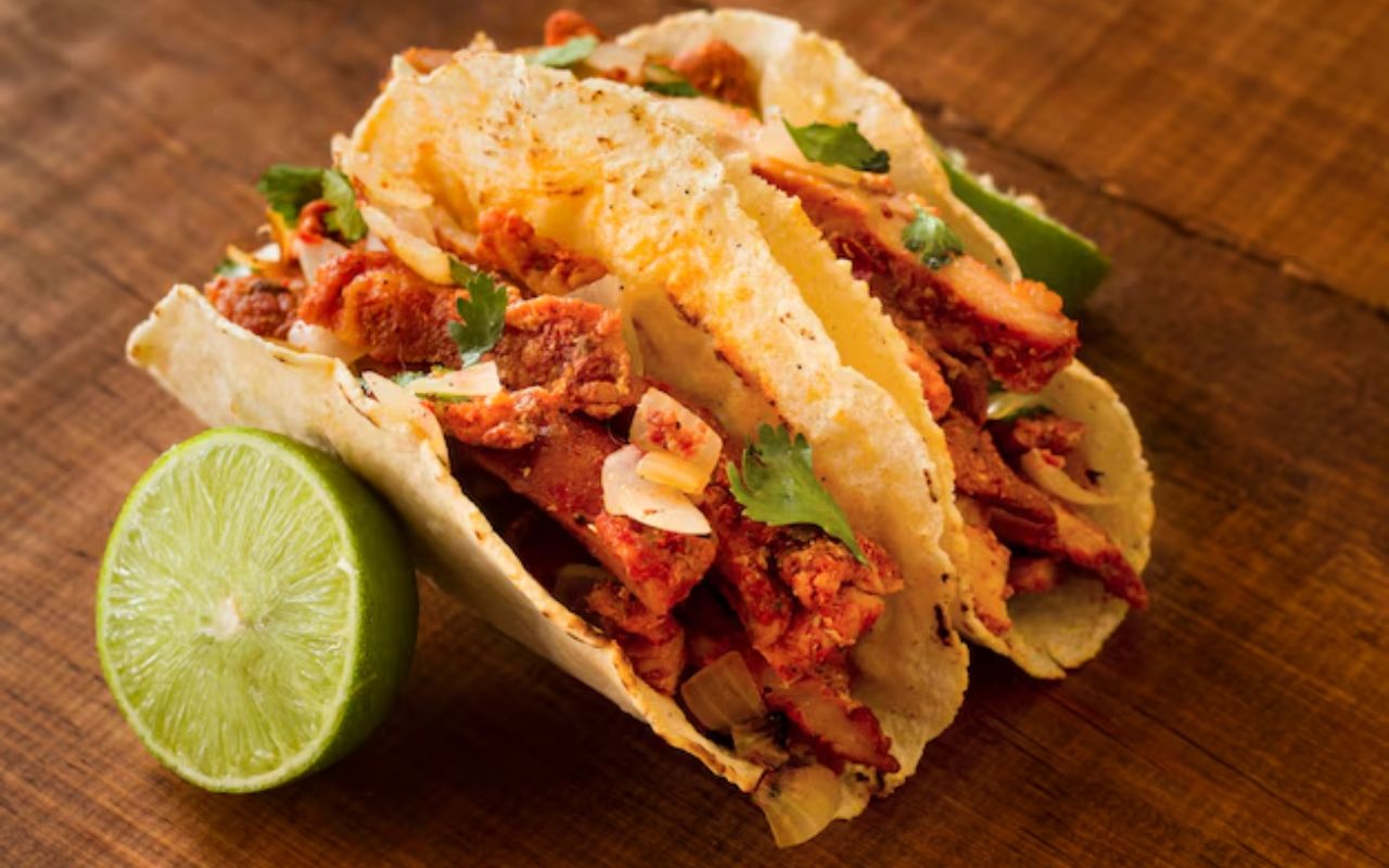 Tacos with seasoned meat and fresh cilantro