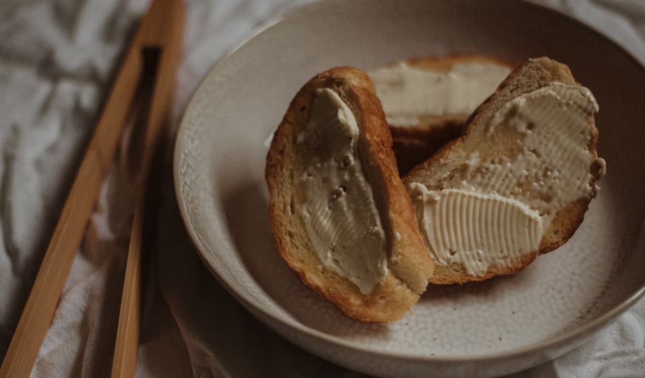 Toasted bread on white plate