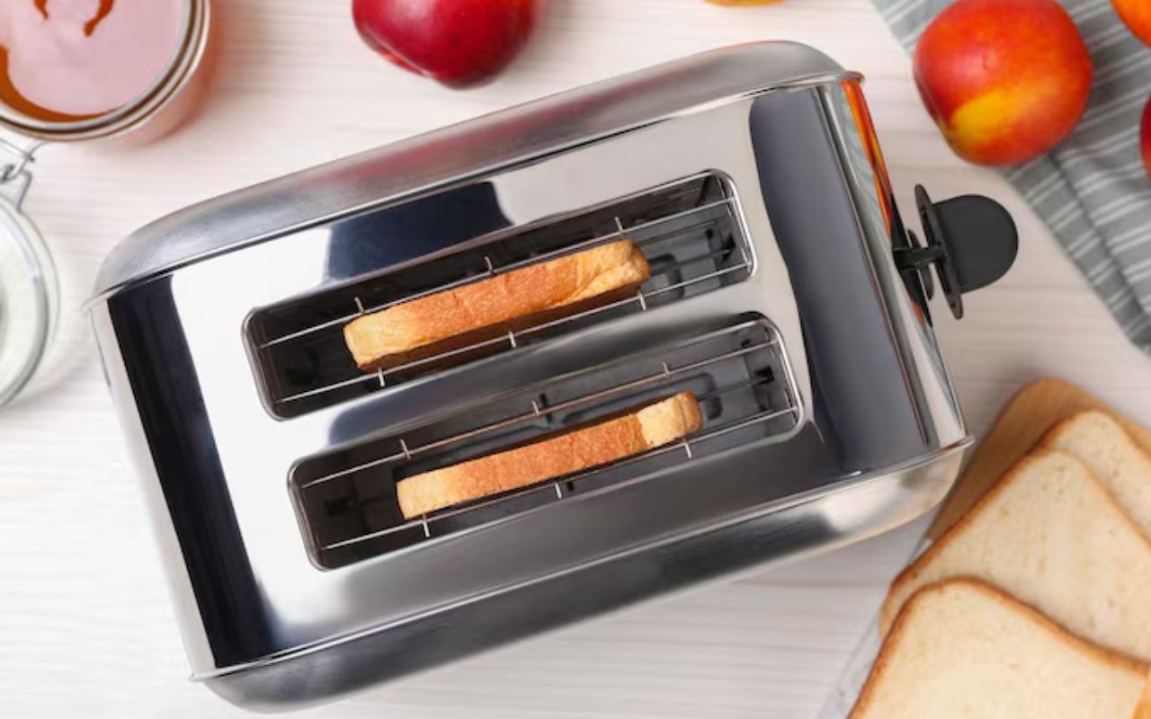 Toaster with slices of bread toasting