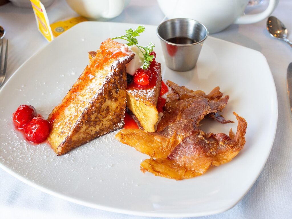 Breakfast, French toast, Syrup image. 