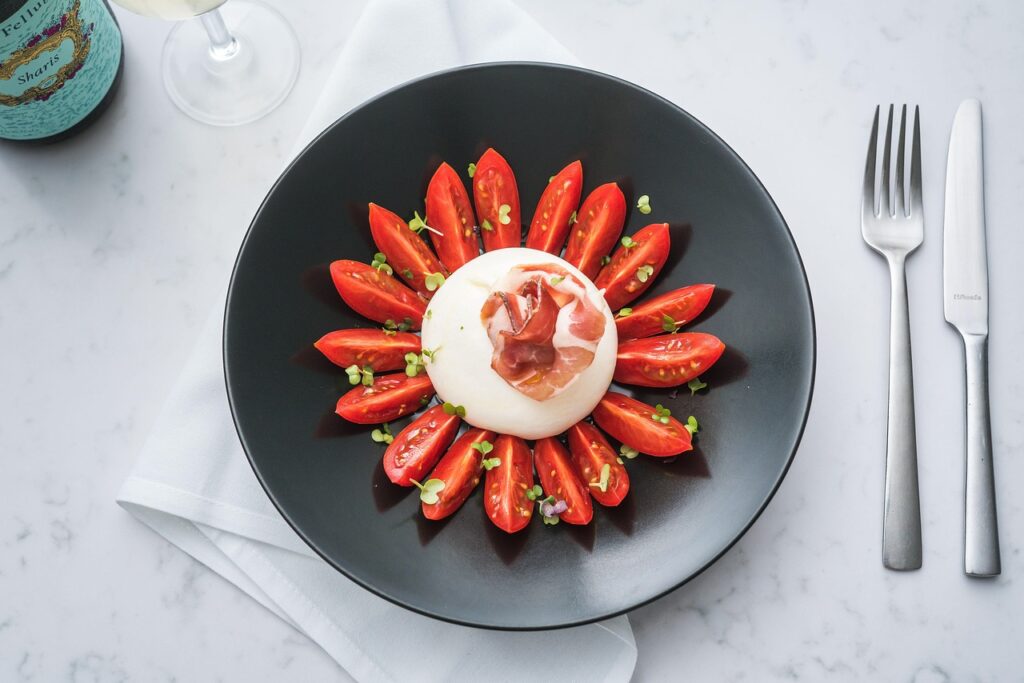 Burrata cheese with tomatoes and basil