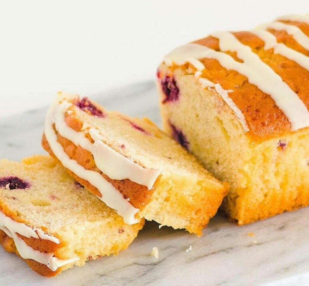 Blueberry Pound Cake on Marble Surface