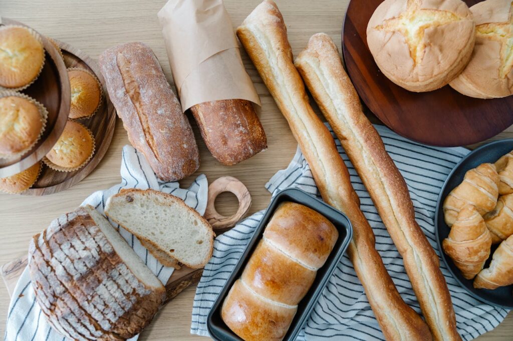 Variety of breads on a countertop 