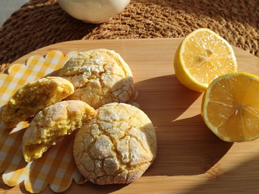 Sunlit Lemon Cookies on Wooden Platter