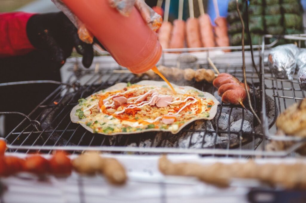 Pizza on Gray Metal Grill