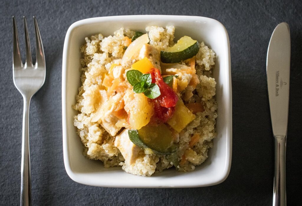 Quinoa, Vegetables, Covered image. 