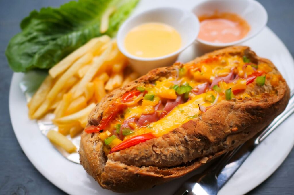 Homemade Style Hot Dog with Cream Cheese and Onions